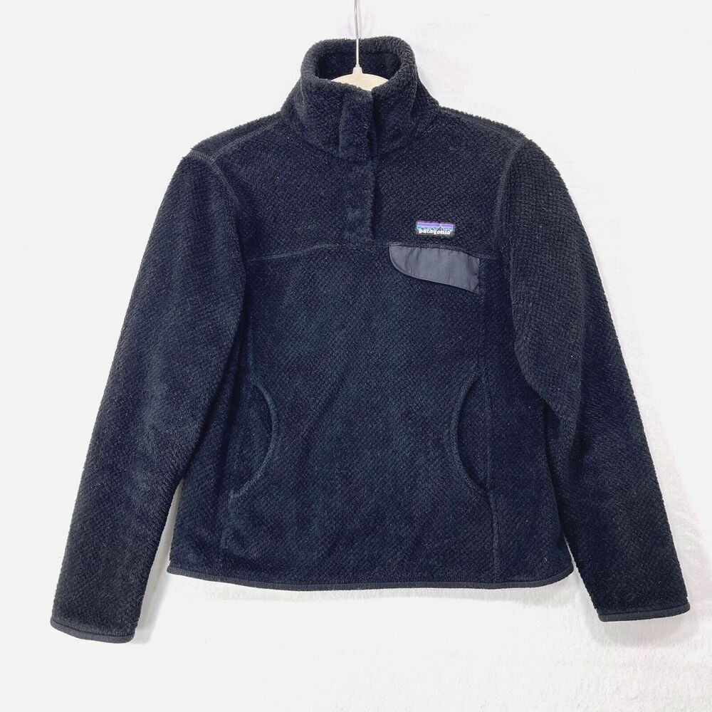 Patagonia Fleece Women XS Black Synchilla Snap T Pullover 1/4 Snap Outdoor Soft